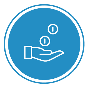 Coins falling into a hand icon